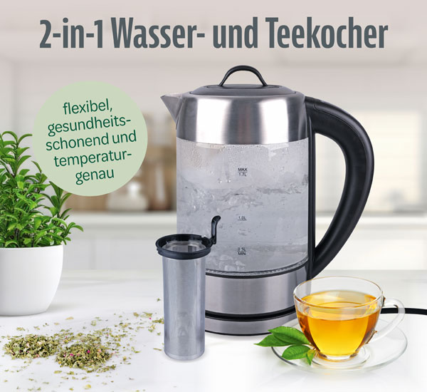  2-in-1 Wasser- und Teekocher mit LED-Beleuchtung 