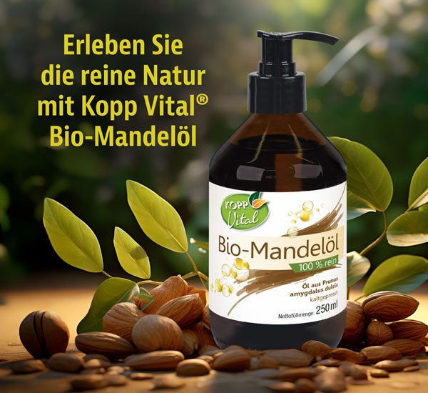 Kopp Vital �  Bio-Mandel�l 100 % rein, 250 ml / Kaltgepresst / nicht komedogen /f�r Haut, Haare & K�che / ohne Zus�tze