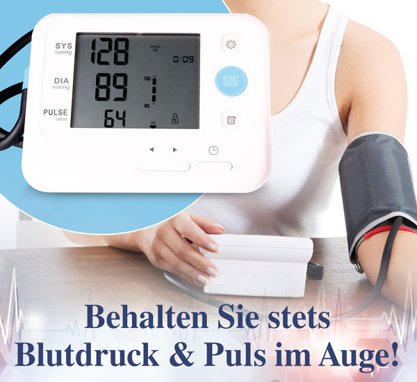 Blutdruck-Messger�t mit Oberarm-Manschette / inkl. Batterien / 99 Speicherpl�tze f�r 2 Personen / Blutdruck und Herzfrequenz
