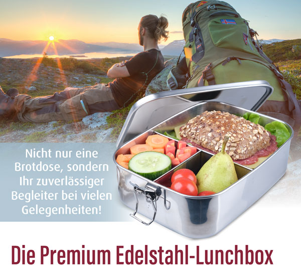 Edelstahl-Lunchbox 1,5 l, auslaufsicher, mit 3 F�chern, sp�lmaschinenfest