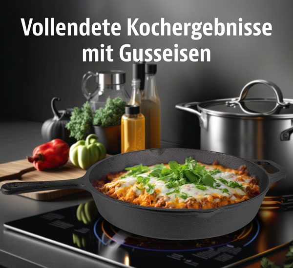 Gusseiserne Pfanne / Hohe Hitzebest�ndigkeit /Energiesparend /f�r alle Herdarten und Kochstellen /&nbsp;Durchmesser: 260 mm