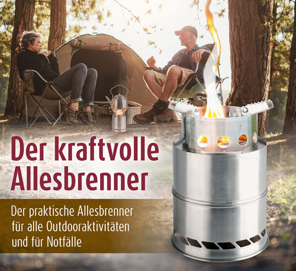 Outdoorkocher/-Ofen Edelstahl / Allesbrenner / Klappbar / Effizient / Langlebig / Festbrennstoffe / Sekund�rverbrennung