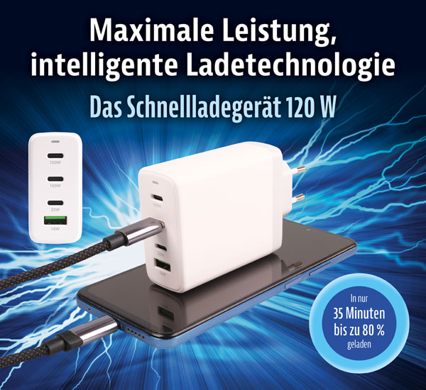 Schnellladeger�t 120 W mit USB-C-Ladekabel