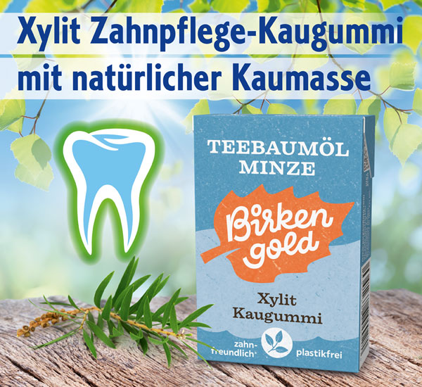 Birkengold �  Xylit-Kaugummi Teebaum�l-Minze