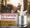 Outdoorkocher/-Ofen Edelstahl / Allesbrenner / Klappbar / Effizient / Langlebig / Festbrennstoffe / Sekund�rverbrennung_small_zusatz
